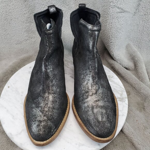 Diba True Shoes Womens Size 10 Stop By Black Metallic Shimmer Leather Ankle Boot - Picture 3 of 10